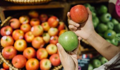 Vegetarian Or Vegan Shopping For Apples, Natural Nutrients For Health And Wellness Lifestyle Concept.